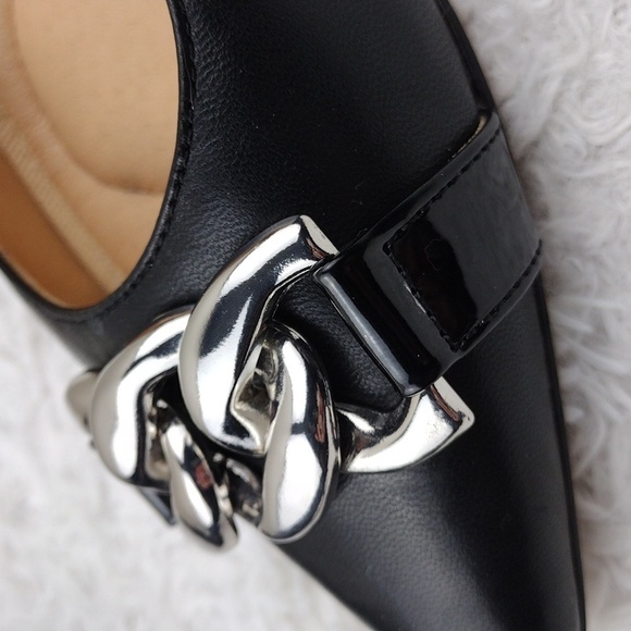 Adrienne Vittadini Saga Black Fine Leather Pointed-Toe Slip On Kitten Heel Pumps - Picture 13 of 16